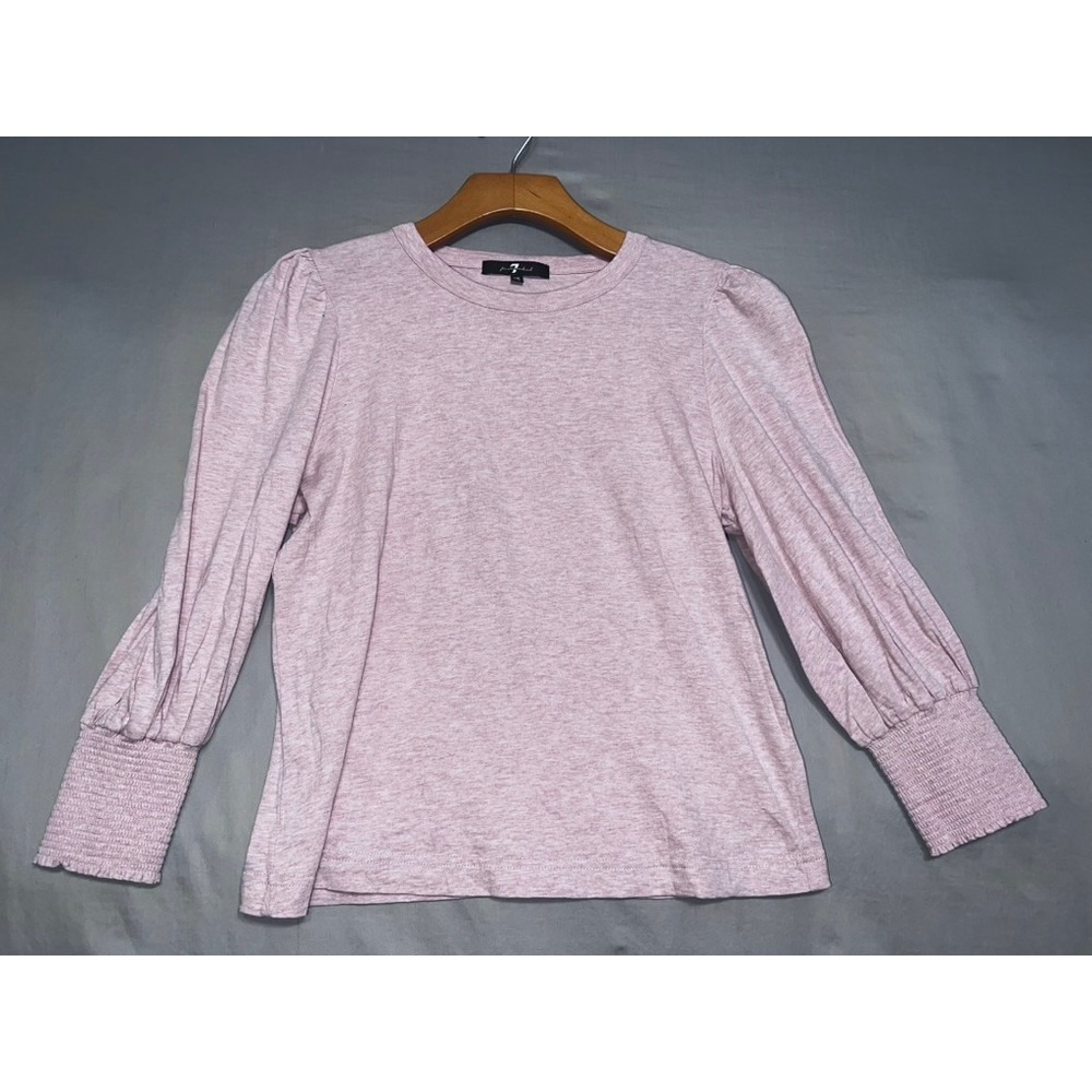 7 For All Mankind Pink Heathered Puff Sleeve Smocked Cuff Top XS